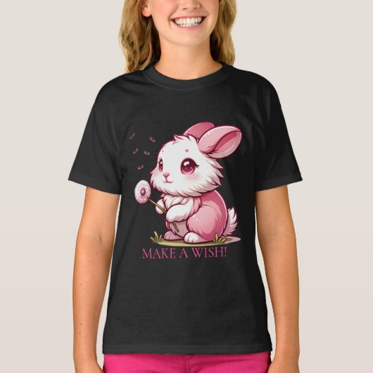 Pink Bunny and Dandelion Wish T-shirt (Voorkant)