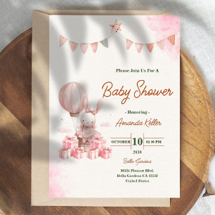 Pink Bunny Animal Baby shower Kaart