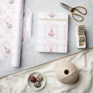 Pink Bunny Baby Love Baby shower Cadeaupapier