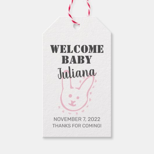 Pink Bunny Baby shower Favor Gift Labels Cadeaulabel (Voorkant)