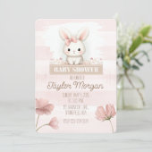 Pink Bunny Baby Shower Invitation Kaart (Staand voorkant)