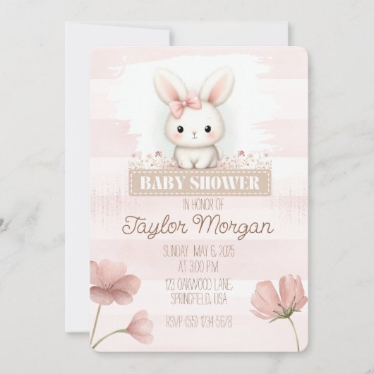 Pink Bunny Baby Shower Invitation Kaart (Voorkant)