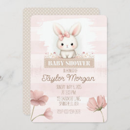 Pink Bunny Baby Shower Invitation Kaart