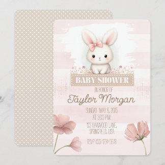 Pink Bunny Baby Shower Invitation Kaart