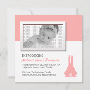 Pink Bunny Birth Announcement Feestdagenkaart