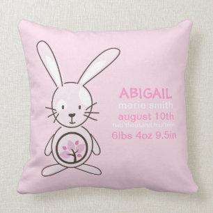 Pink Bunny Birth Announcement Kussen