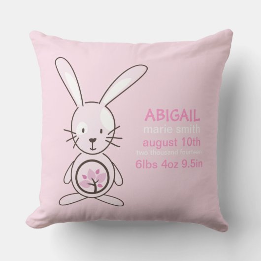 Pink Bunny Birth Announcement Kussen (Voorkant)