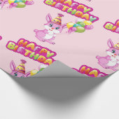 Pink Bunny Birthday Cartoon Cadeaupapier (Hoek)