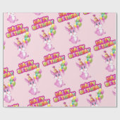 Pink Bunny Birthday Cartoon Cadeaupapier (Vlak)