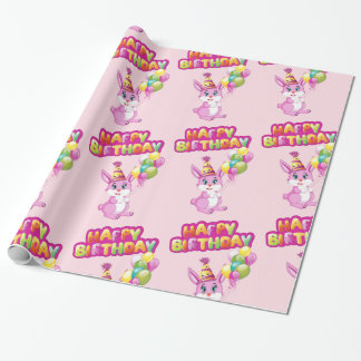 Pink Bunny Birthday Cartoon Cadeaupapier