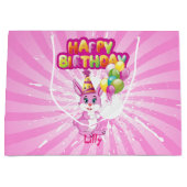 Pink Bunny Birthday Cartoon Large Cadeautasje (Voorkant)
