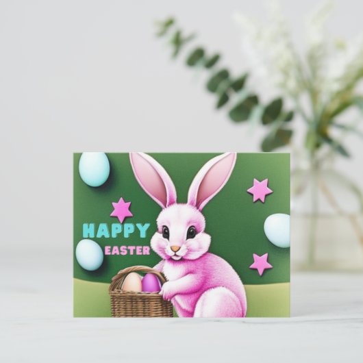 Pink Bunny Briefkaart (Staand voorkant)