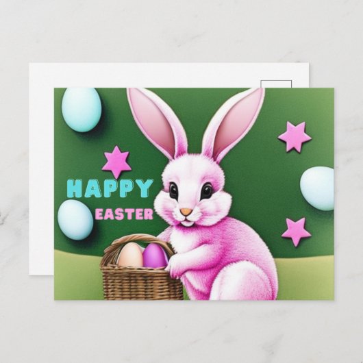 Pink Bunny Briefkaart (Voorkant / Achterkant)