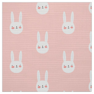 Pink Bunny Cute White Rabbit Pattern Stof