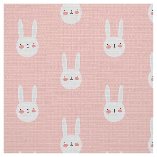 Pink Bunny Cute White Rabbit Pattern Stof (Swatch)