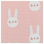 Pink Bunny Cute White Rabbit Pattern Stof (Close Up)