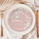 Pink Bunny Daisy Verjaardag Dank u Labels Papieren Bordje