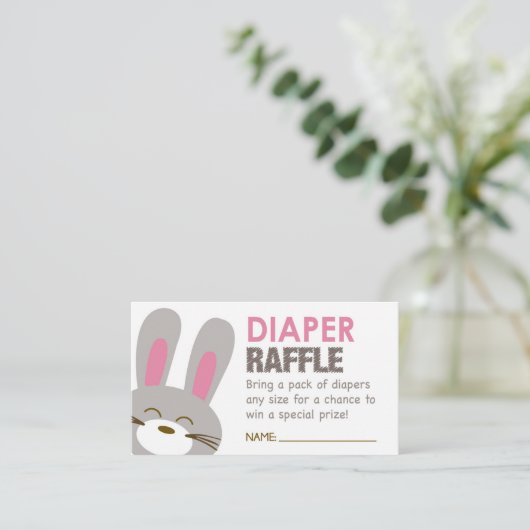 Pink Bunny Diaper Raffle Ticket Informatiekaartje (Staand voorkant)