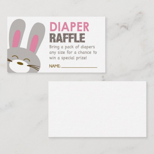 Pink Bunny Diaper Raffle Ticket Informatiekaartje (Voorkant / Achterkant)