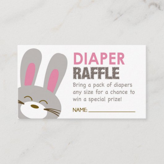 Pink Bunny Diaper Raffle Ticket Informatiekaartje (Voorkant)
