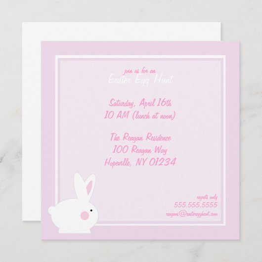 Pink Bunny Easter Egg Hunt Invitations Kaart (Voorkant / Achterkant)