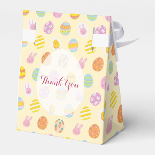 Pink Bunny & Egg Pattern Yellow Kids Birthday Bedankdoosjes (Achterkant)