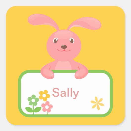 Pink Bunny en Flower Label (Voorkant)