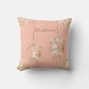 Pink Bunny Floral Baby Girl Speciaal op maat gesne Kussen