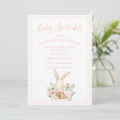 Pink Bunny Floral Baby Sprinkle Shower Kaart (Staand voorkant)