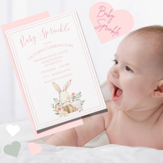Pink Bunny Floral Baby Sprinkle Shower Kaart