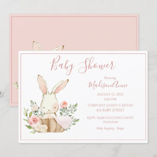 Pink Bunny Forest Waterverf Cute Baby shower Kaart