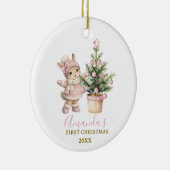 Pink Bunny Girl Rabbit First Christmas Keepsake Keramisch Ornament (Rechts)
