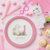 Pink Bunny Girl's 1e Verjaardag Papieren Bordje (Feest)