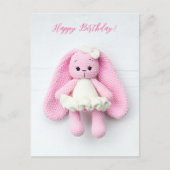 Pink Bunny Happy Birthday Art Briefkaart (Voorkant)
