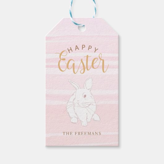 Pink Bunny Happy Easter Gift Label – Aangepaste na Cadeaulabel (Voorkant)