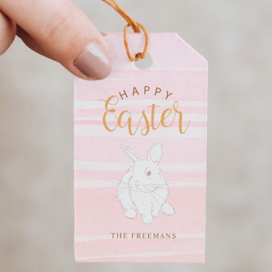Pink Bunny Happy Easter Gift Label – Aangepaste na Cadeaulabel