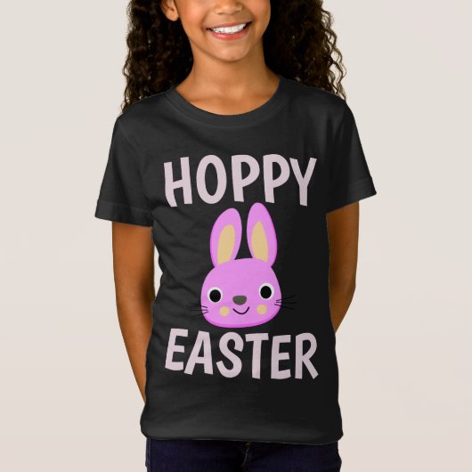 PINK BUNNY HOPPY EASTER KINDER T-SHIRTS (Voorkant)
