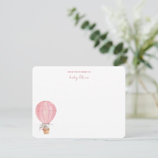 Pink Bunny in Hete Luchtballon Baby meisje Bedankkaart (Staand voorkant)