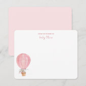 Pink Bunny in Hete Luchtballon Baby meisje Bedankkaart (Voorkant / Achterkant)