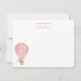 Pink Bunny in Hete Luchtballon Baby meisje Bedankkaart