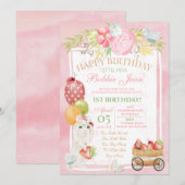 Pink Bunny Ladybug Strawberry Floral Birthday Kaart (Voorkant / Achterkant)