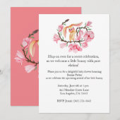 Pink Bunny Magnolia Baby shower Invitation Kaart (Voorkant / Achterkant)