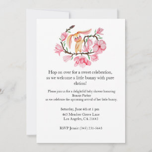 Pink Bunny Magnolia Baby shower Invitation Kaart