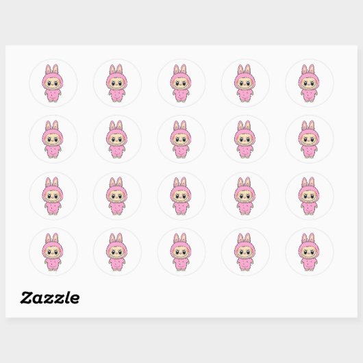 Pink Bunny Mischief Ronde Sticker (Vel)