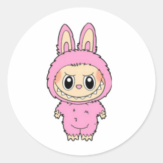 Pink Bunny Mischief Ronde Sticker