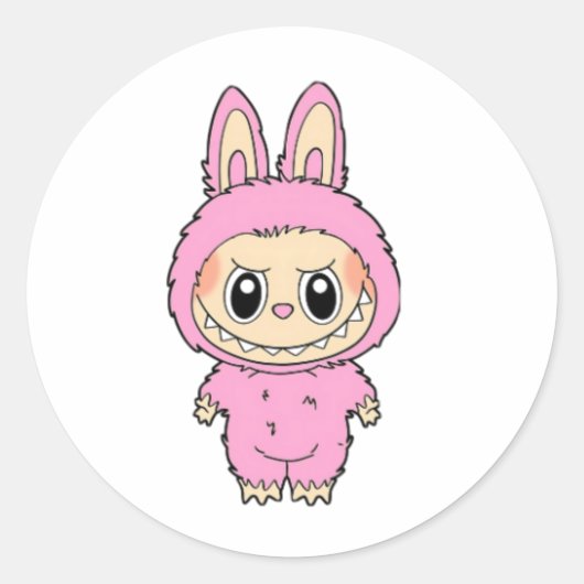 Pink Bunny Mischief Ronde Sticker (Voorkant)