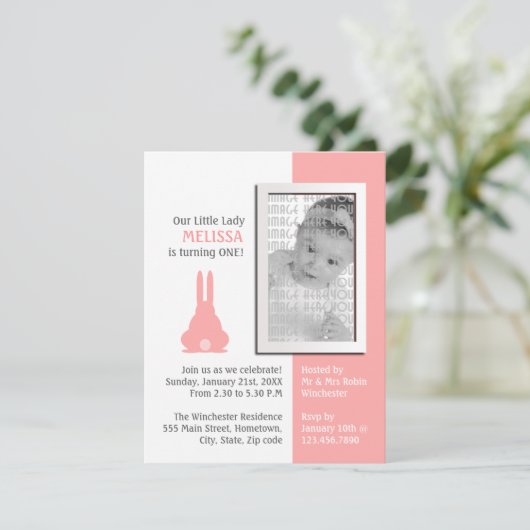 Pink Bunny Photo Birthday Kaart (Staand voorkant)