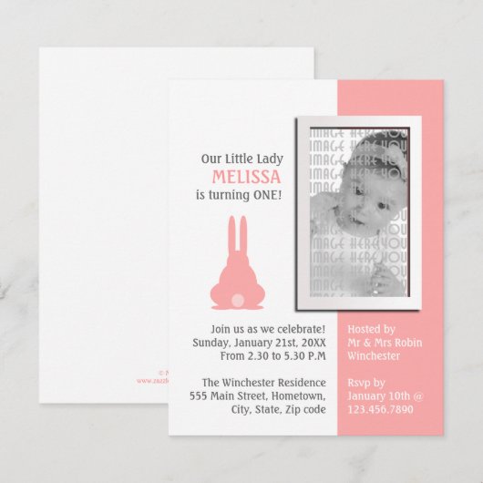 Pink Bunny Photo Birthday Kaart (Voorkant / Achterkant)