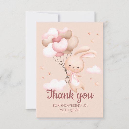 Pink Bunny Rabbit Baby shower Bedankt (Voorkant)