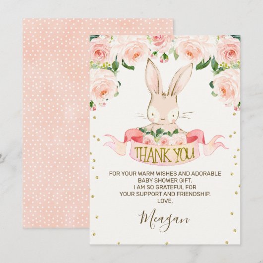 Pink Bunny Rabbit Baby shower Bedankt Card Kaart (Voorkant / Achterkant)